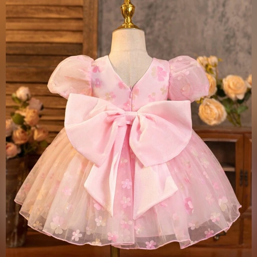 Adorable Pink Floral baby Dress with Bow